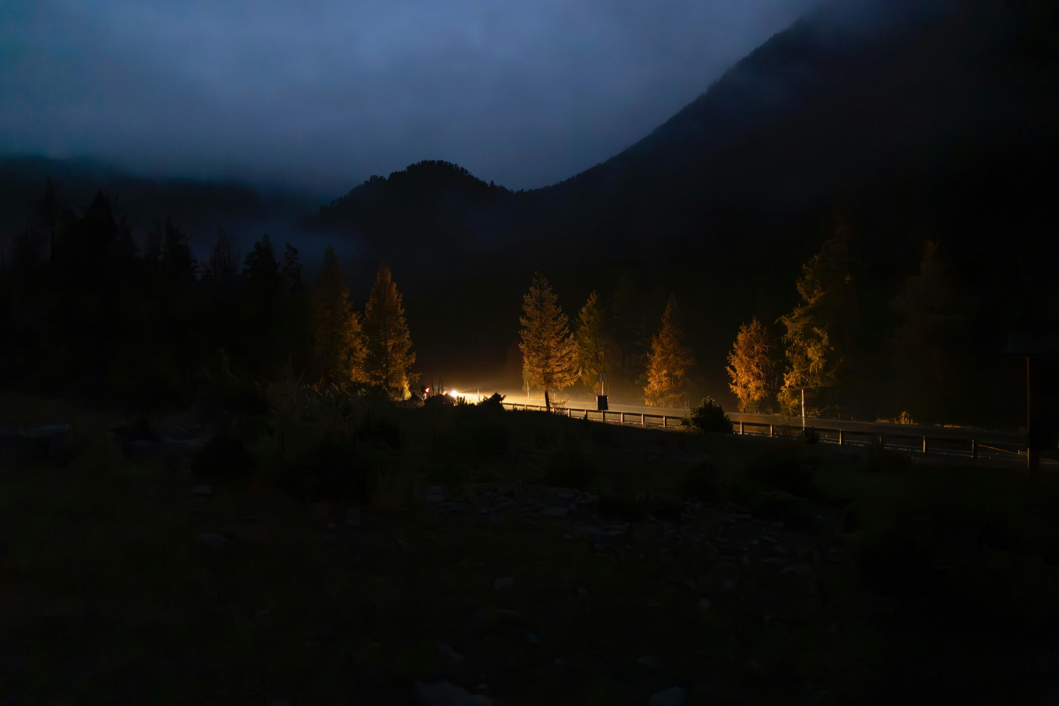 a foggy night in the mountains